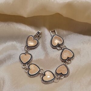 Napier Peachy Pink Glass Faceted Heart Silver-tone Link Bracelet